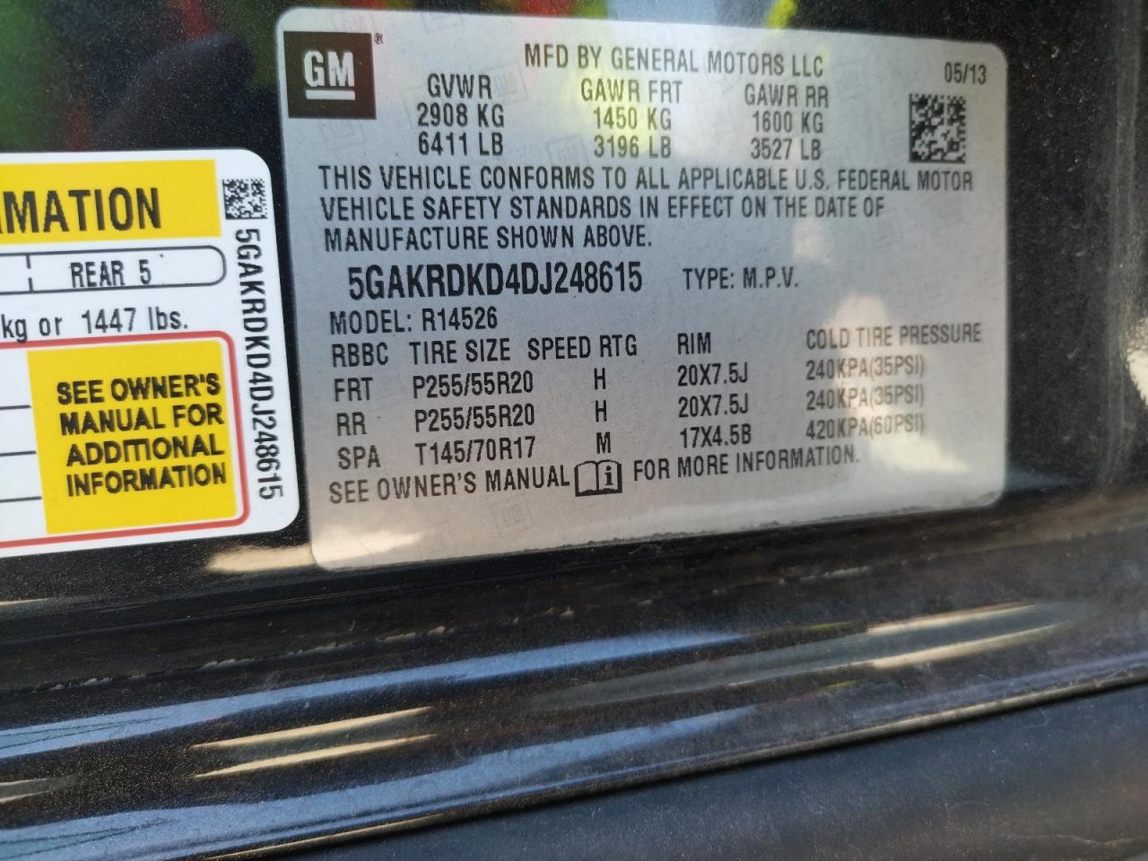 2013 Buick Enclave VIN: 5GAKRDKD4DJ248615 Lot: 75534963