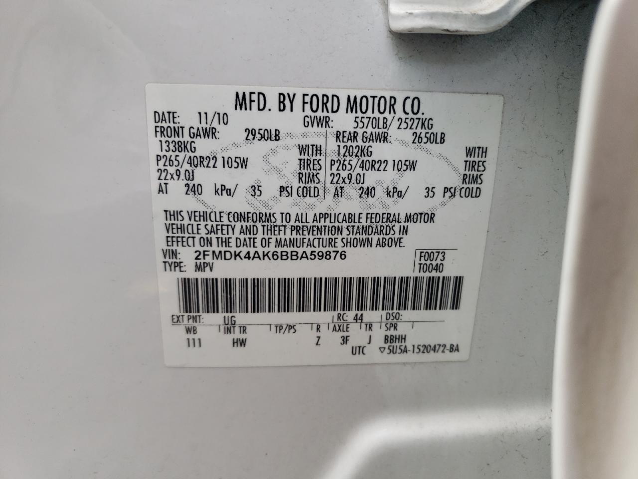 2FMDK4AK6BBA59876 2011 Ford Edge Sport