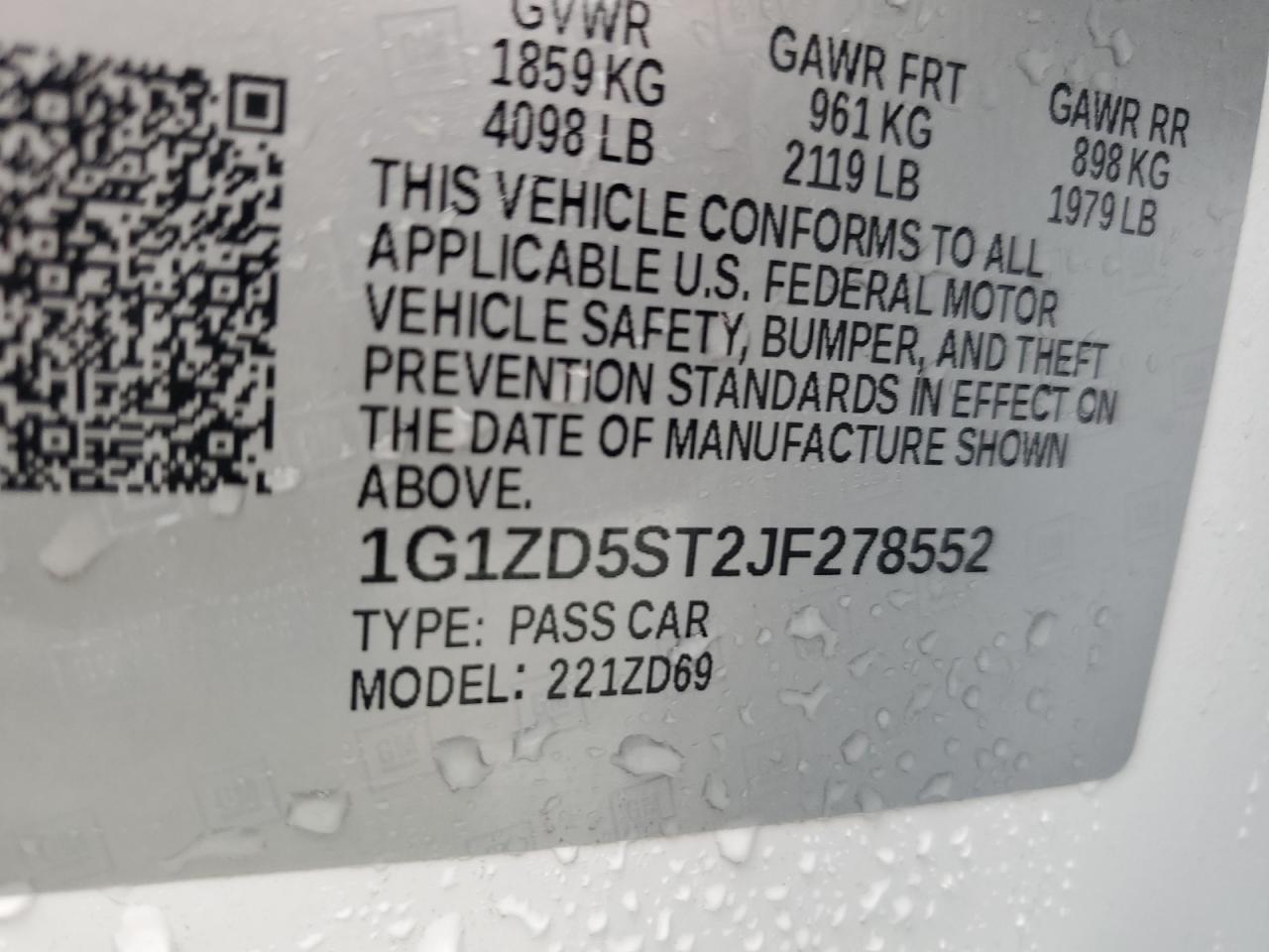 1G1ZD5ST2JF278552 2018 Chevrolet Malibu Lt