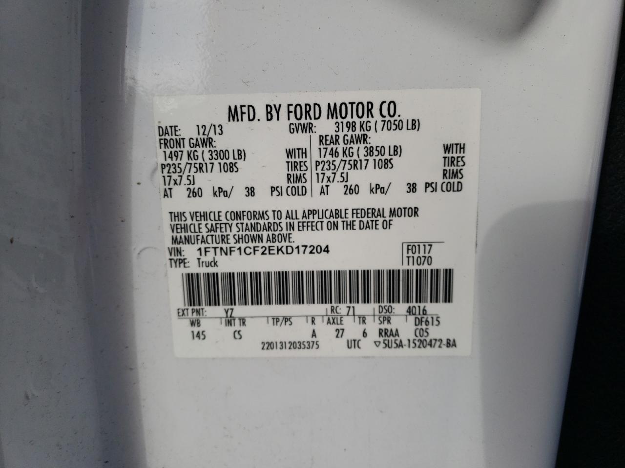 1FTNF1CF2EKD17204 2014 Ford F150