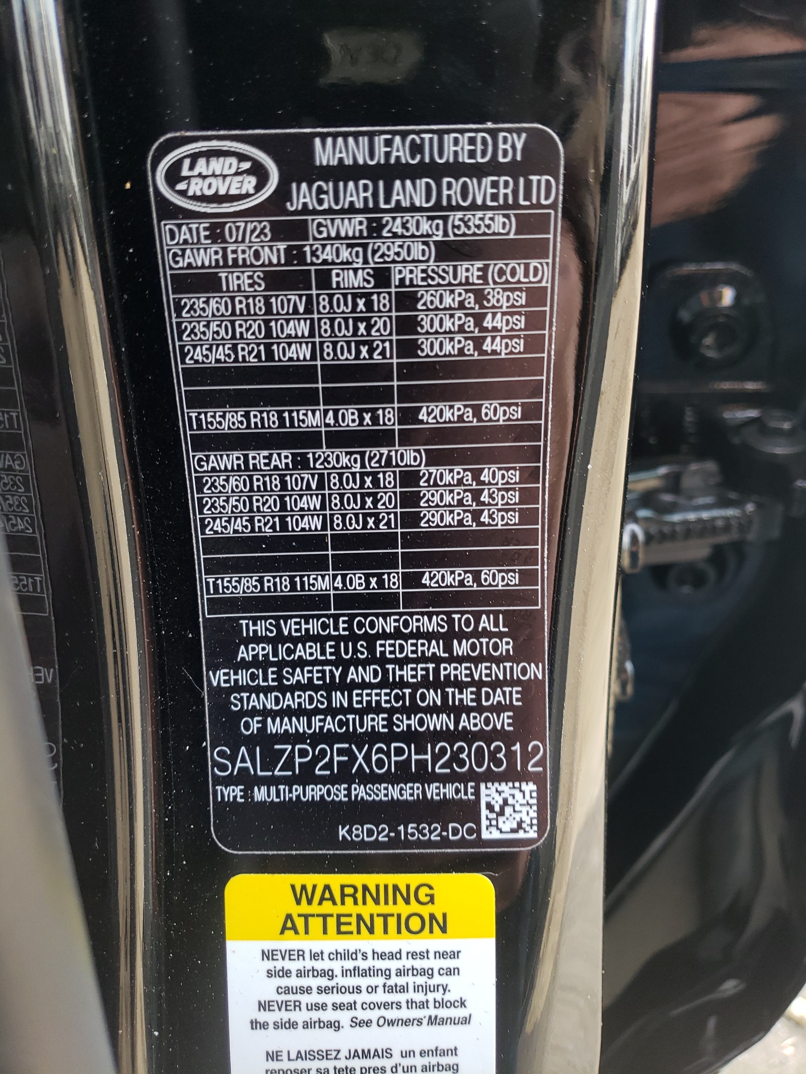 SALZP2FX6PH230312 2023 Land Rover Range Rover Evoque Se