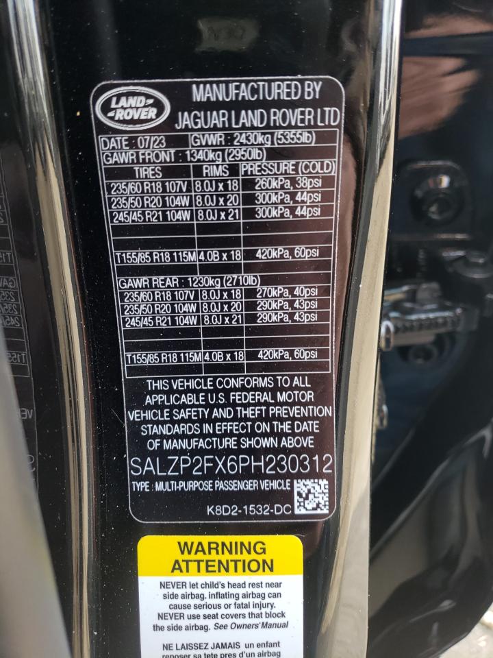 2023 Land Rover Range Rover Evoque Se VIN: SALZP2FX6PH230312 Lot: 75316193