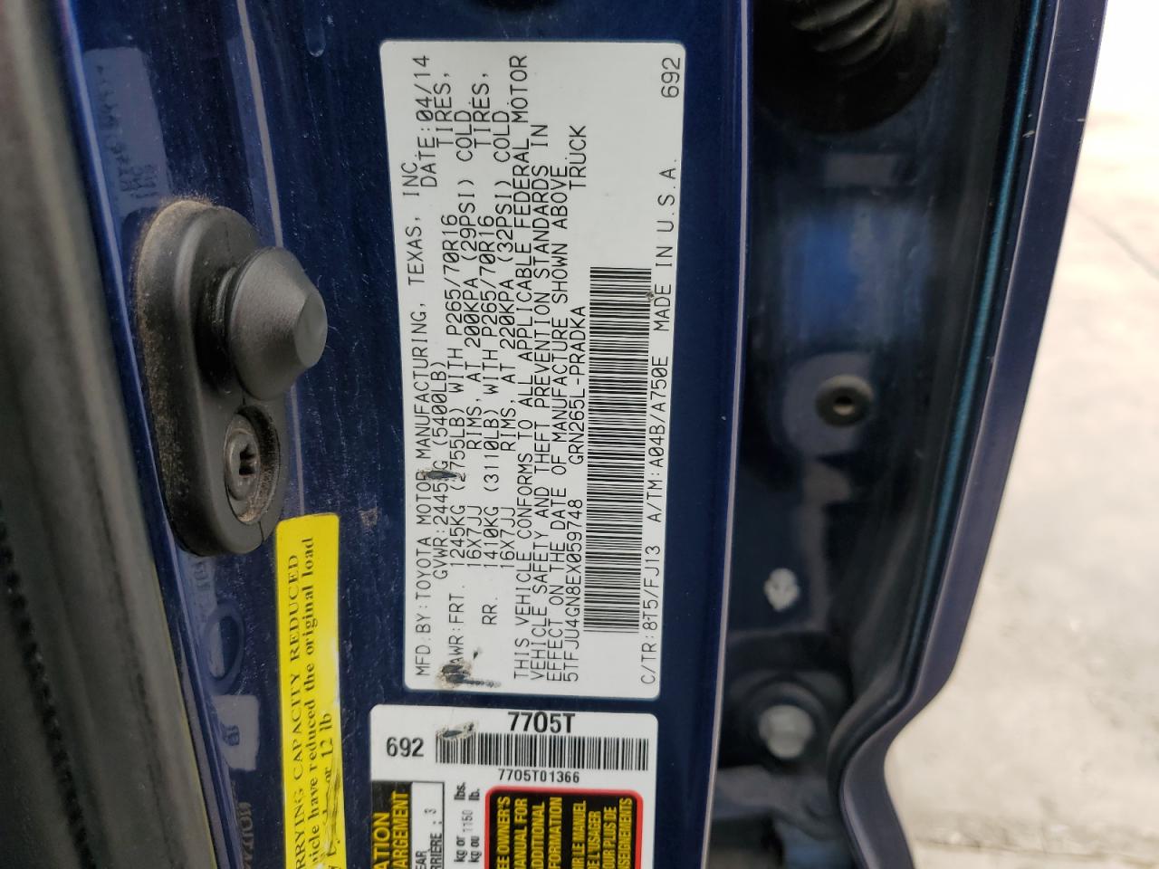 2014 Toyota Tacoma Double Cab Prerunner VIN: 5TFJU4GN8EX059748 Lot: 71608985