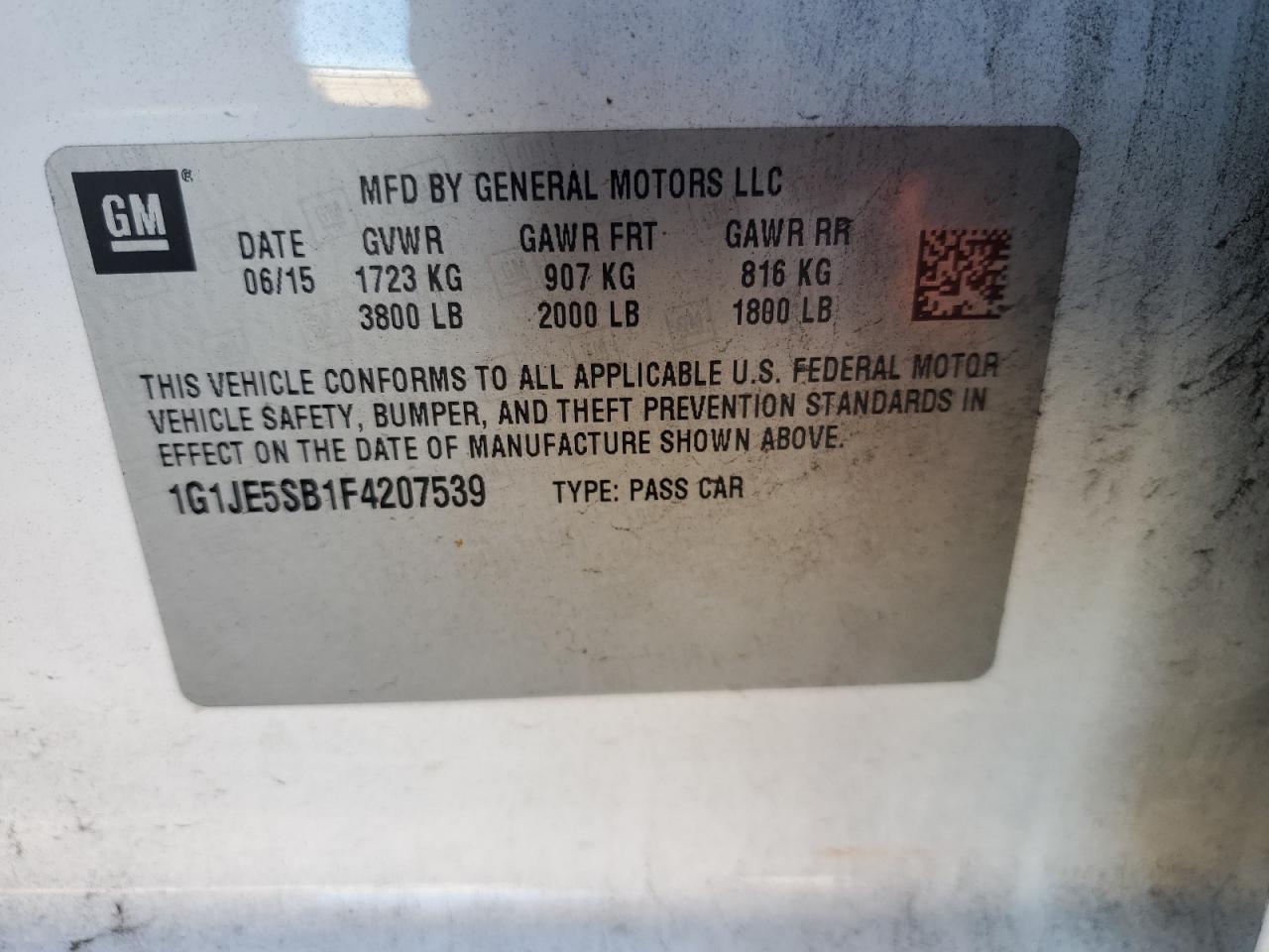 2015 Chevrolet Sonic Ltz VIN: 1G1JE5SB1F4207539 Lot: 75962523