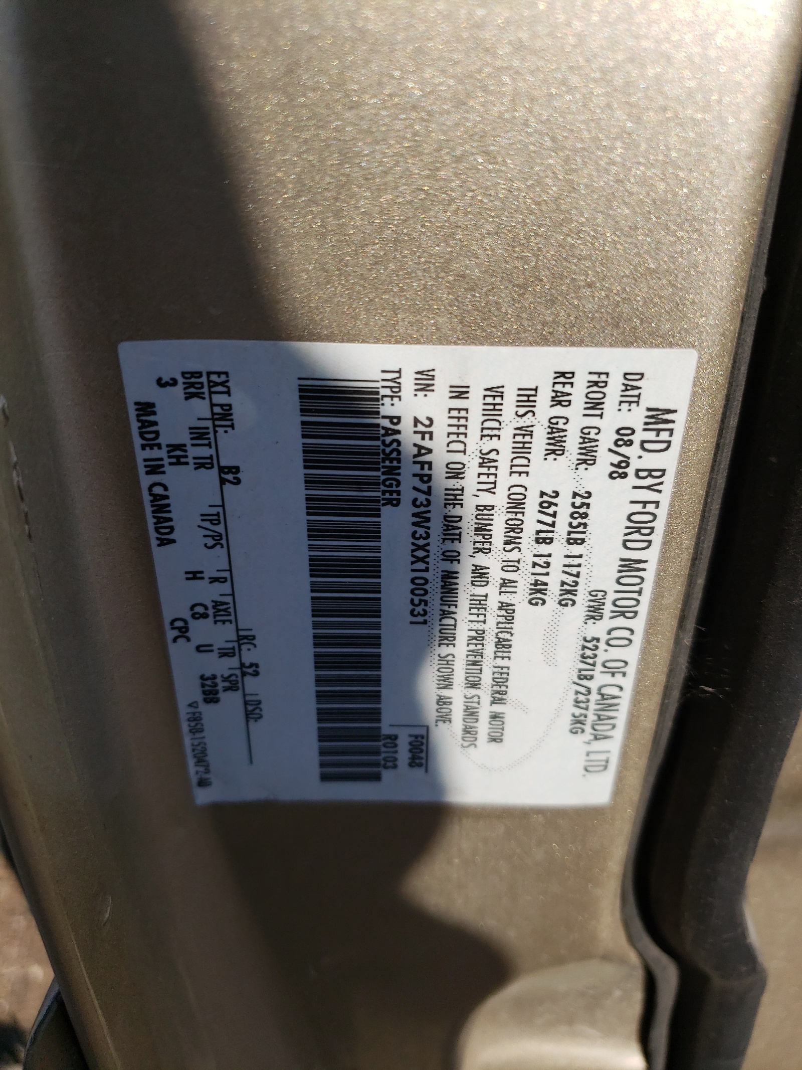 2FAFP73W3XX100531 1999 Ford Crown Victoria