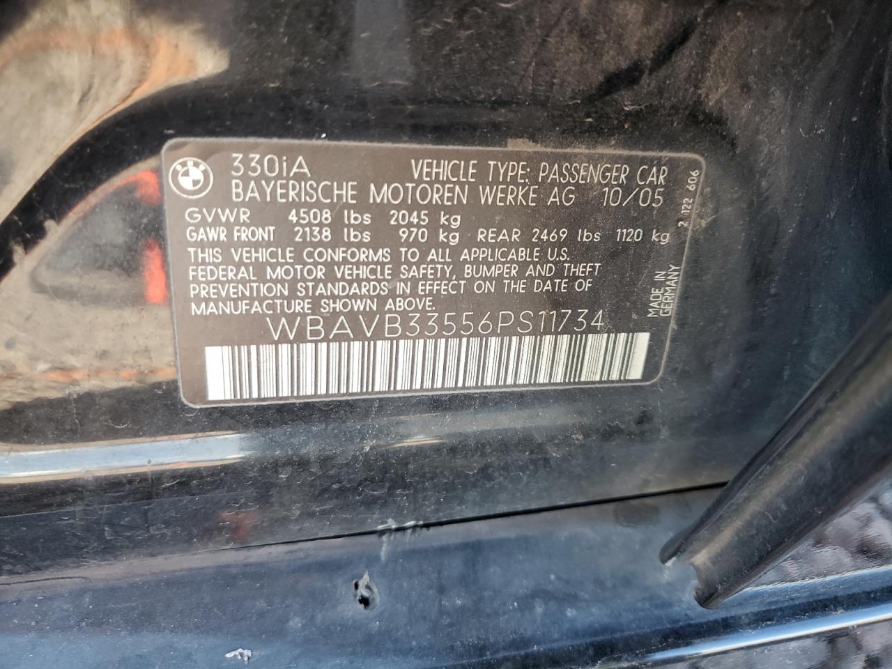 2006 BMW 330 I VIN: WBAVB33556PS11734 Lot: 66816924