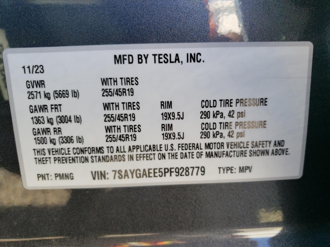 2023 Tesla Model Y VIN: 7SAYGAEE5PF928779 Lot: 77781153