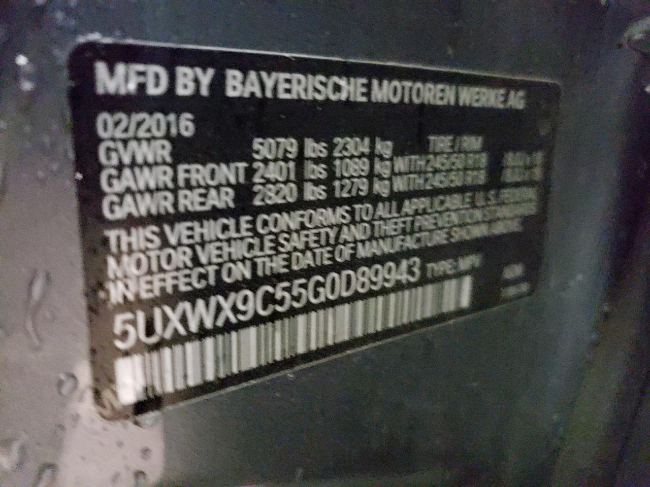 5UXWX9C55G0D89943 2016 BMW X3 xDrive28I