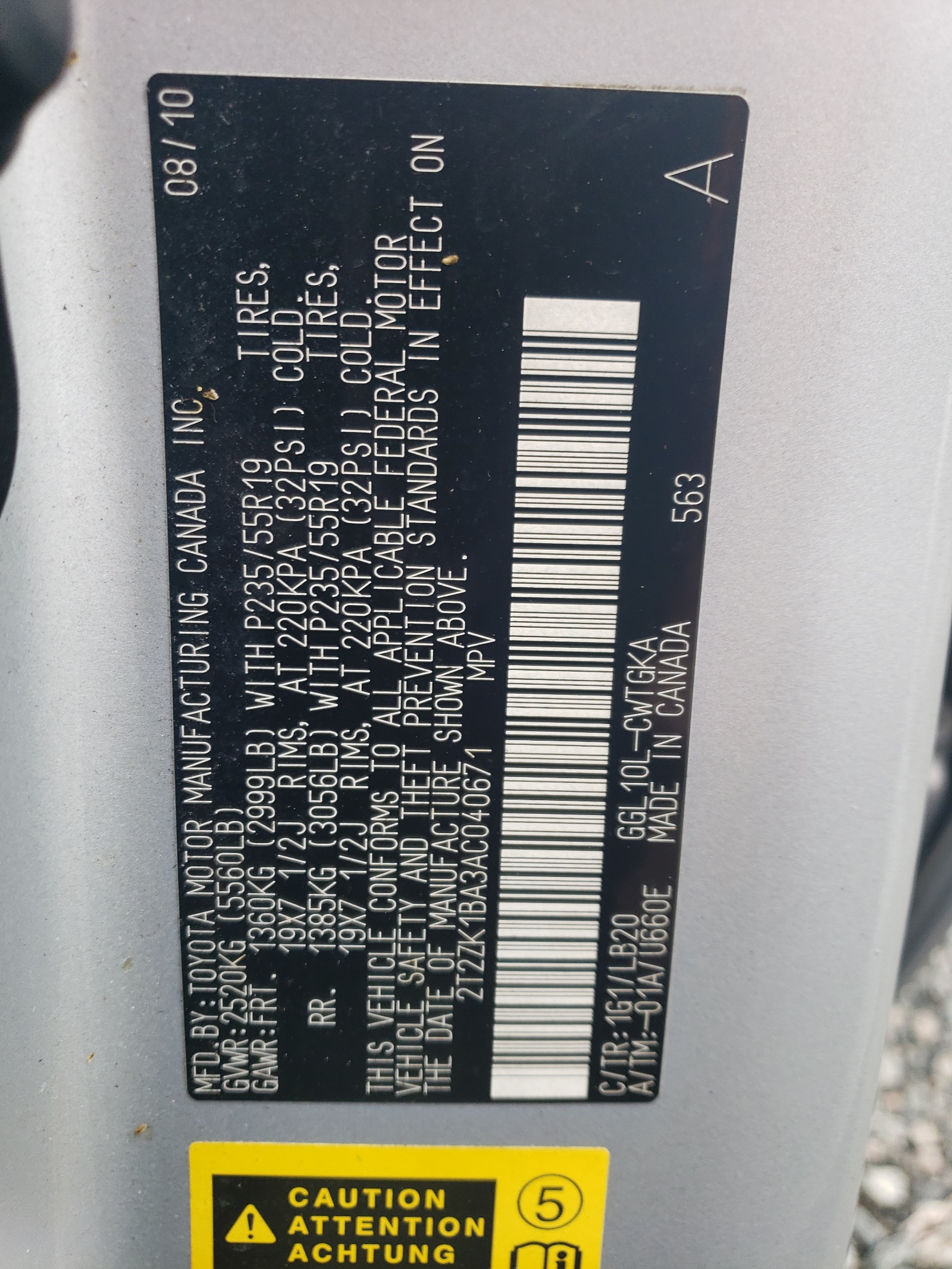 2T2ZK1BA3AC040671 2010 Lexus Rx 350