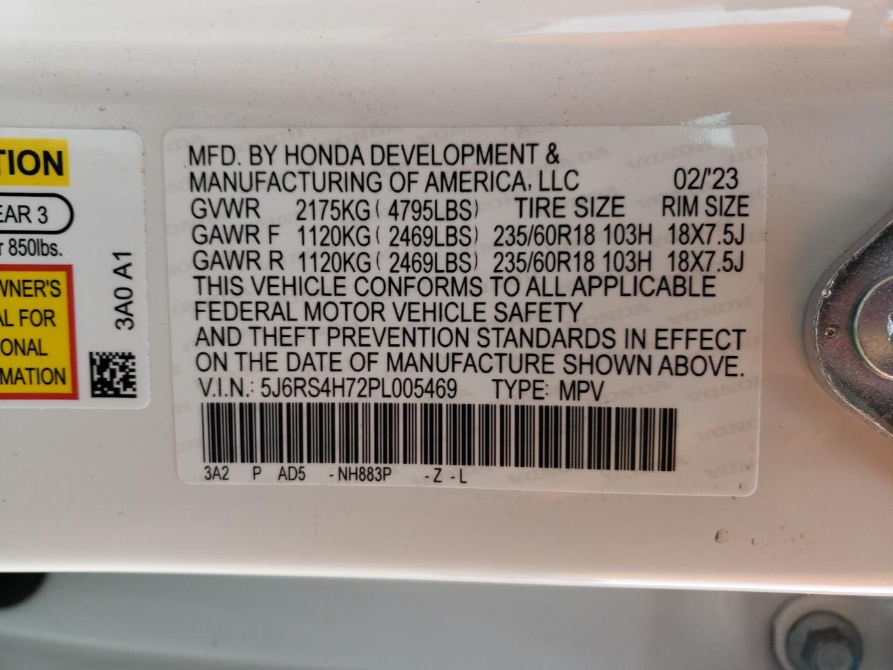 2023 Honda Cr-V Exl VIN: 5J6RS4H72PL005469 Lot: 77976733