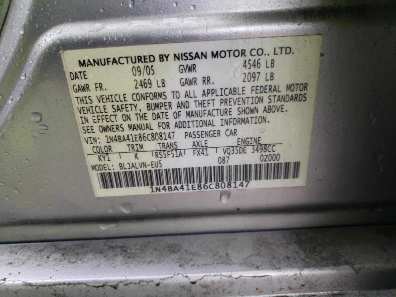 1N4BA41E86C808147 2006 Nissan Maxima Se