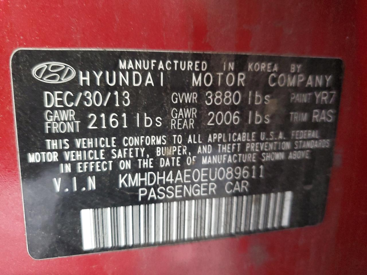 KMHDH4AE0EU089611 2014 Hyundai Elantra Se