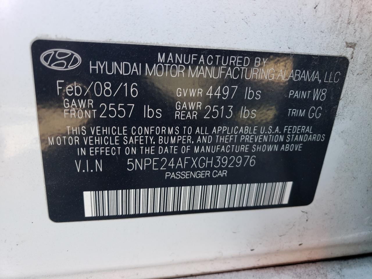 2016 Hyundai Sonata Se VIN: 5NPE24AFXGH392976 Lot: 75762003