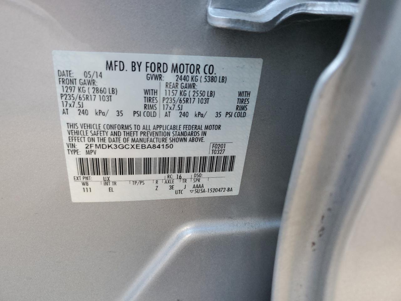 VIN 2FMDK3GCXEBA84150 2014 FORD EDGE no.13