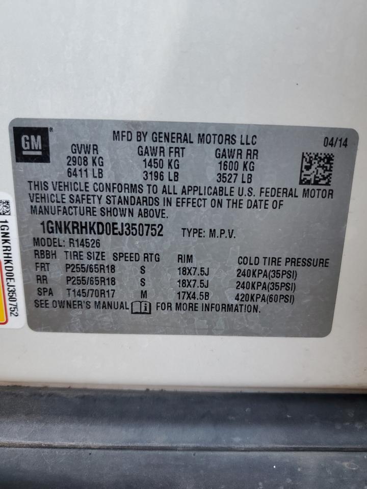 2014 Chevrolet Traverse Lt VIN: 1GNKRHKD0EJ350752 Lot: 77507913