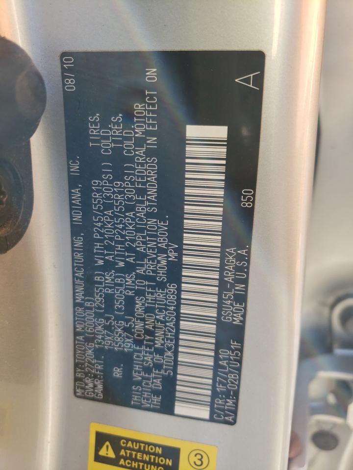 2010 Toyota Highlander Limited VIN: 5TDDK3EH2AS040896 Lot: 75671413