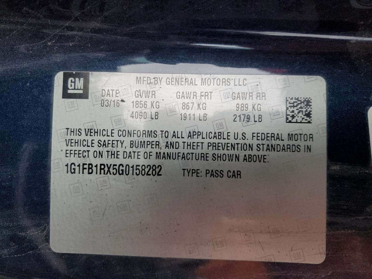 1G1FB1RX5G0158282 2016 Chevrolet Camaro Lt