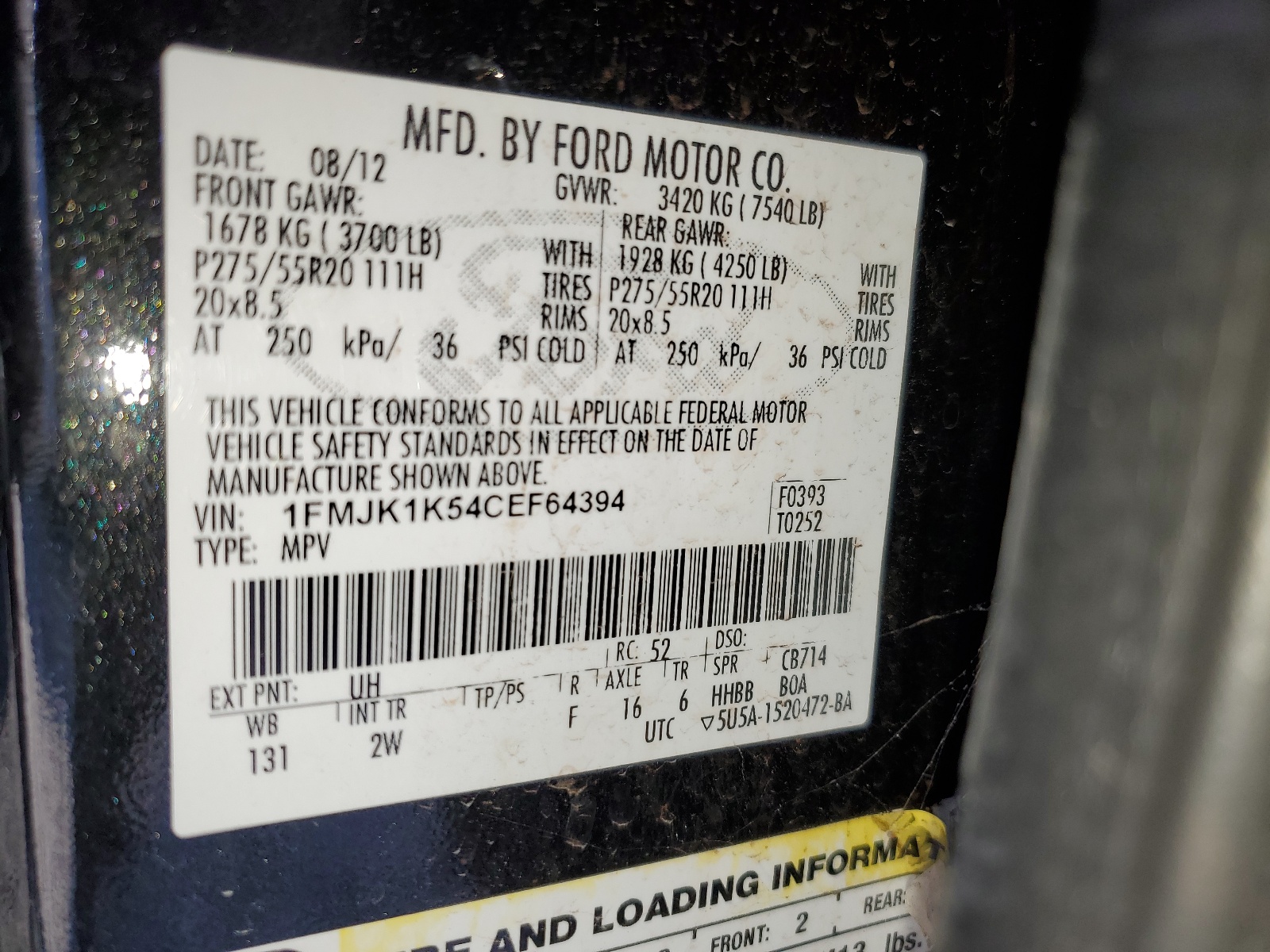 1FMJK1K54CEF64394 2012 Ford Expedition El Limited