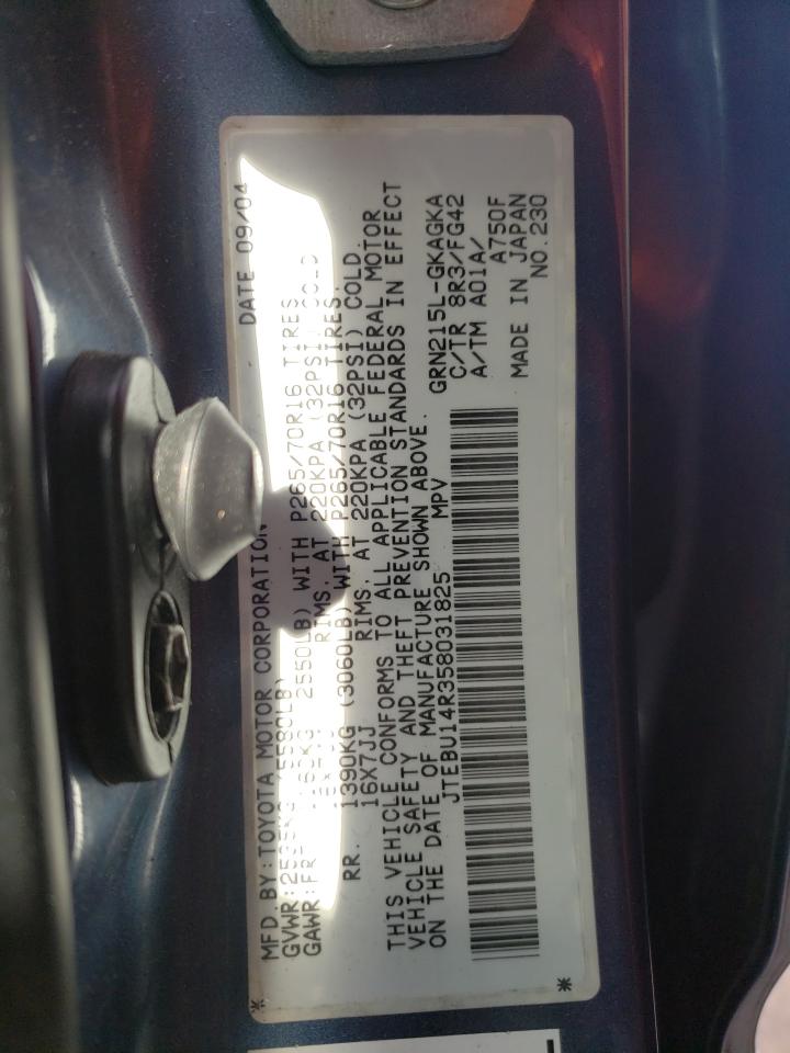 2005 Toyota 4Runner Sr5 VIN: JTEBU14R358031825 Lot: 76589523