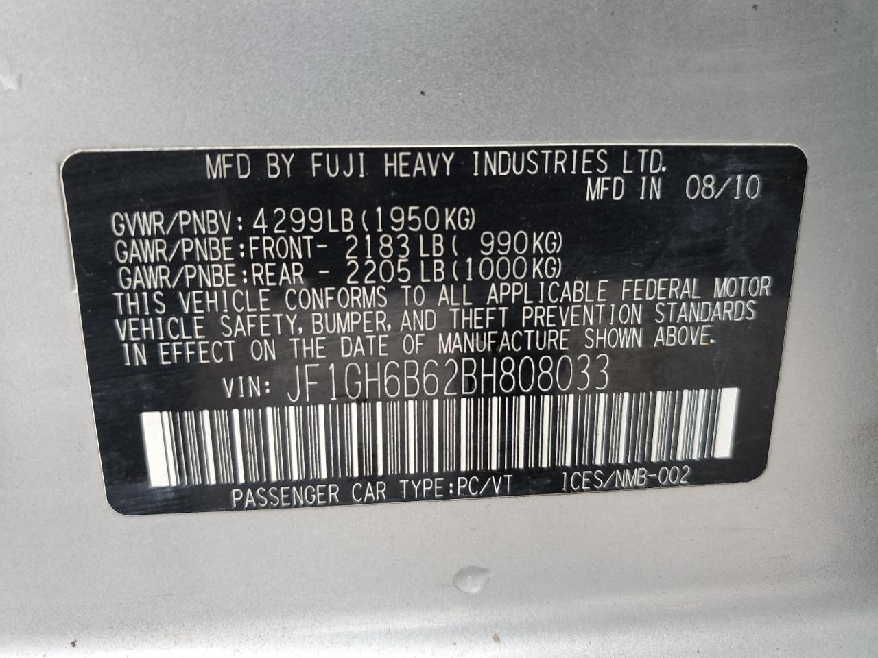 2011 Subaru Impreza 2.5I Premium VIN: JF1GH6B62BH808033 Lot: 77261493