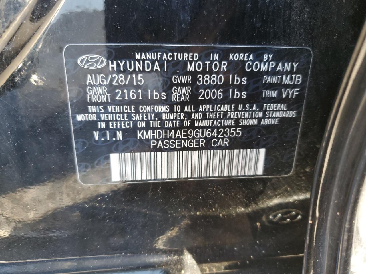 KMHDH4AE9GU642355 2016 Hyundai Elantra Se