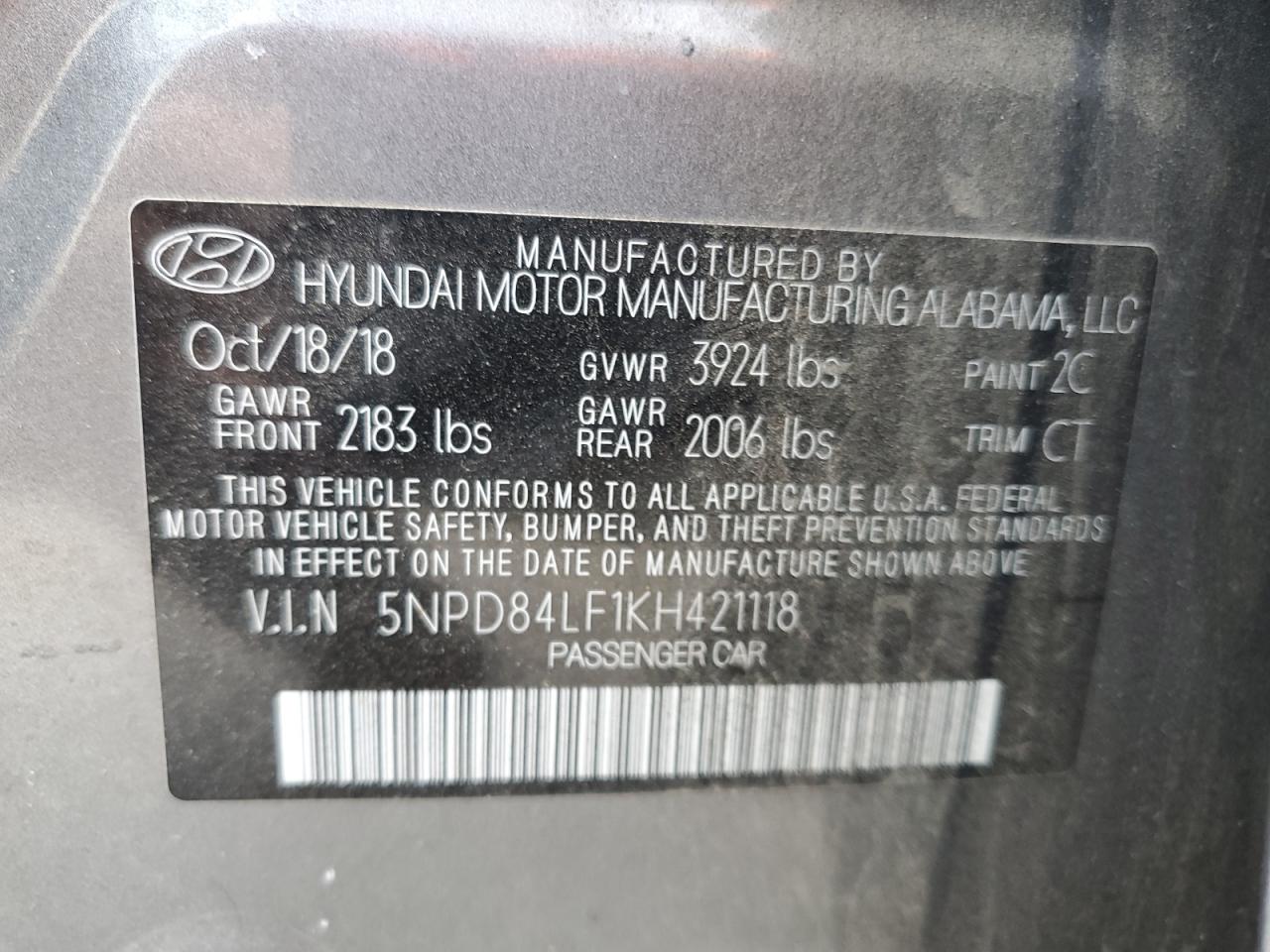 5NPD84LF1KH421118 2019 Hyundai Elantra Sel