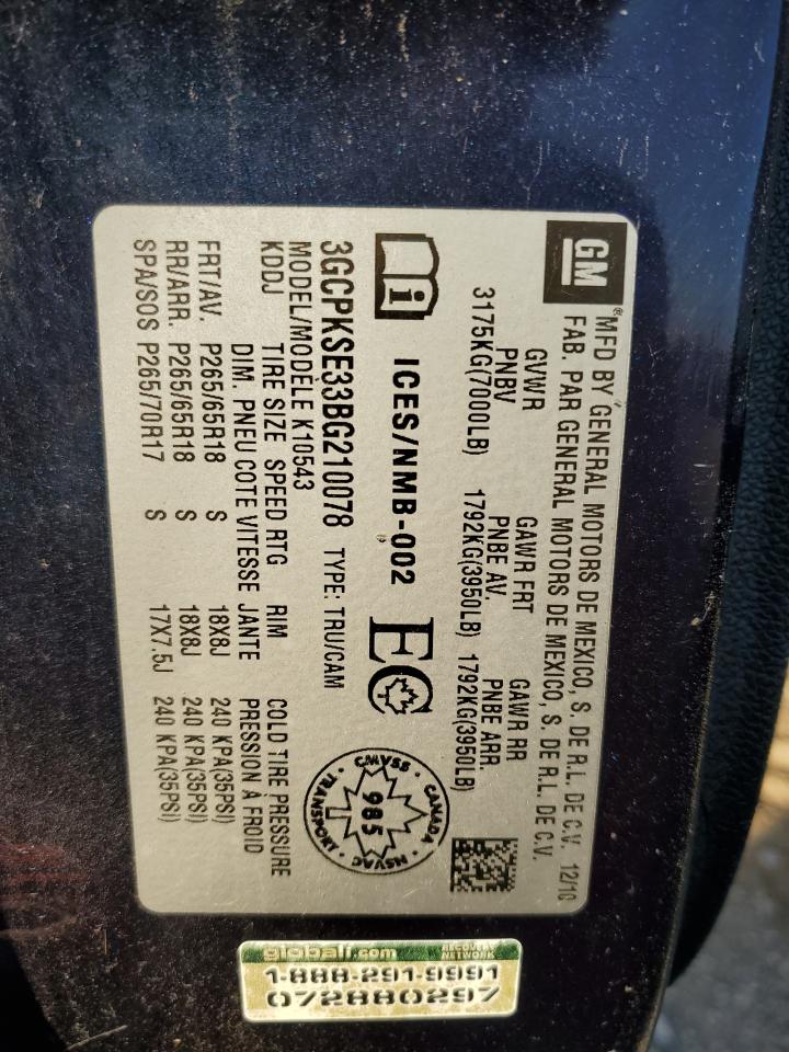 2011 Chevrolet Silverado K1500 Lt VIN: 3GCPKSE33BG210078 Lot: 72246773