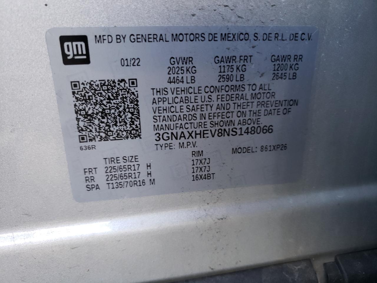 3GNAXHEV8NS148066 2022 Chevrolet Equinox Ls