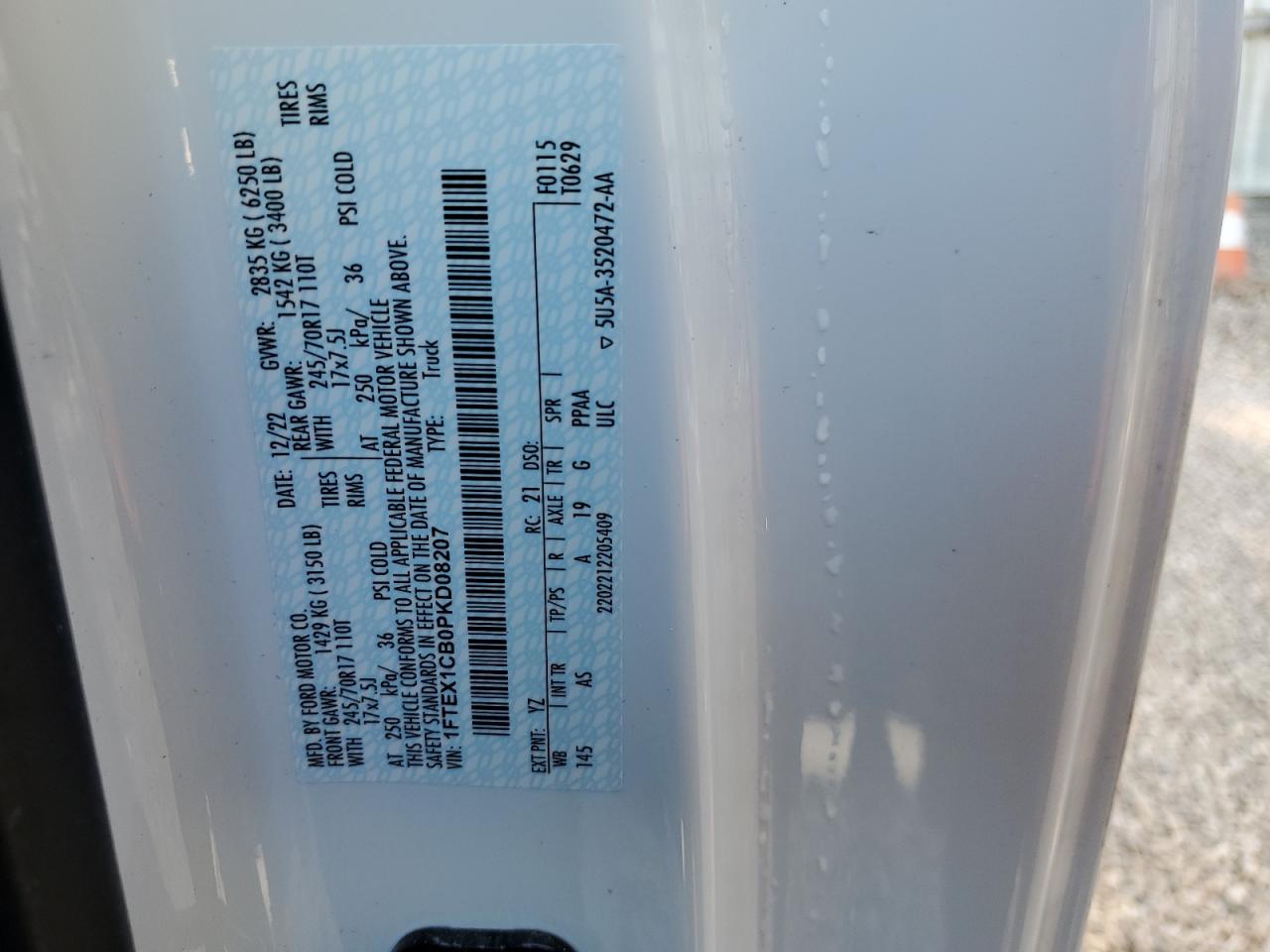 2023 Ford F150 Super Cab VIN: 1FTEX1CB0PKD08207 Lot: 74733333