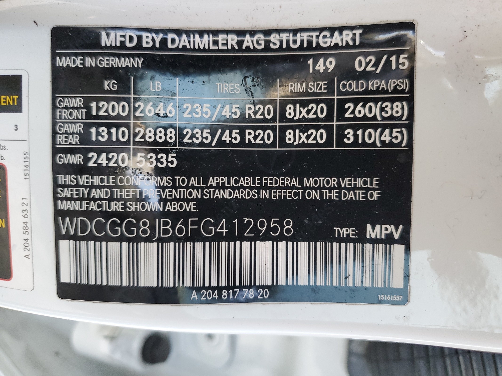 WDCGG8JB6FG412958 2015 Mercedes-Benz Glk 350 4Matic