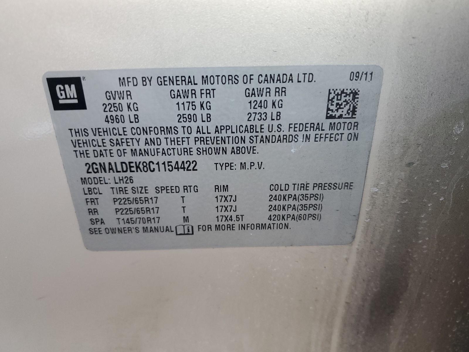 2GNALDEK8C1154422 2012 Chevrolet Equinox Lt