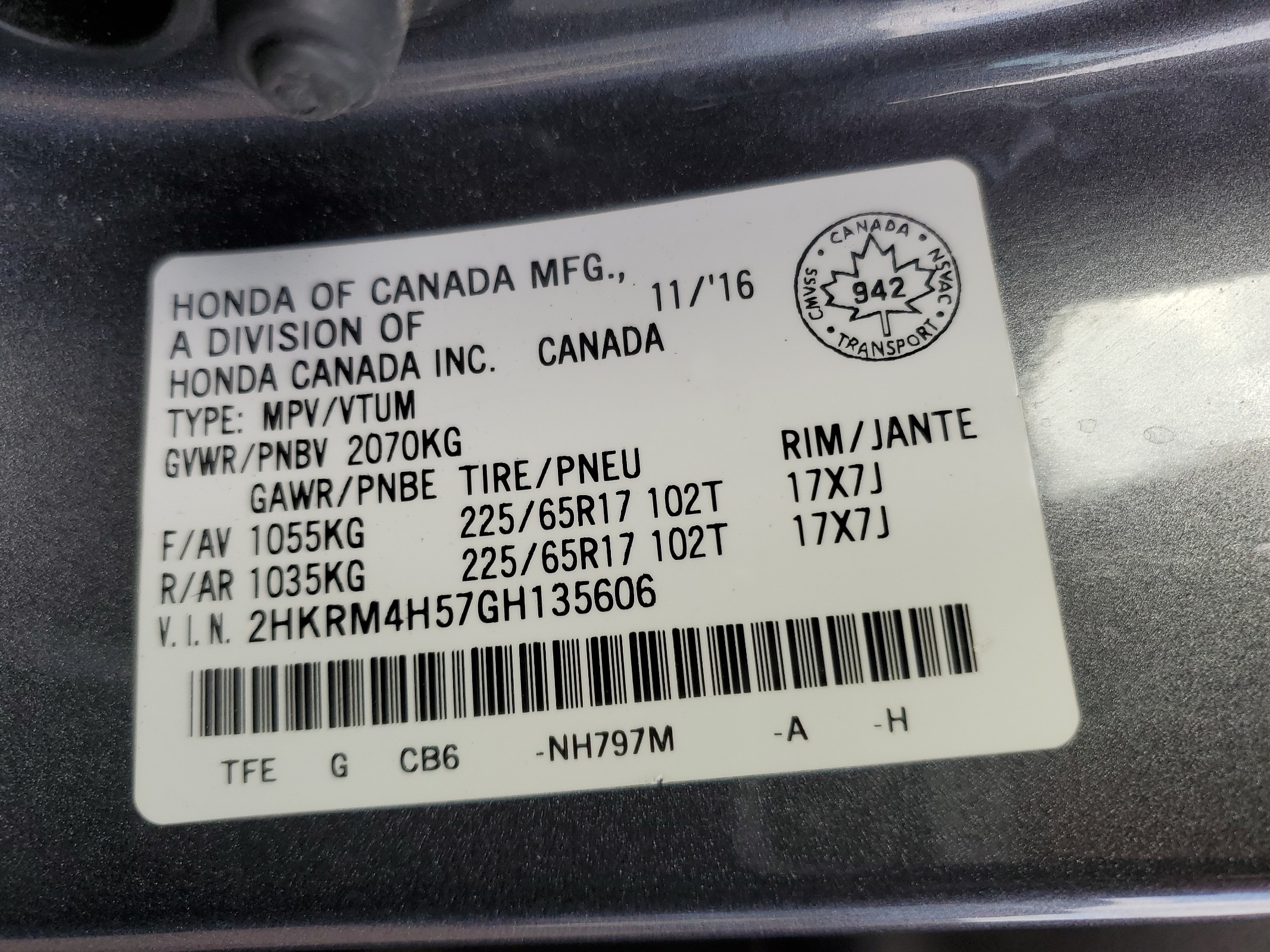 2HKRM4H57GH135606 2016 Honda Cr-V Ex