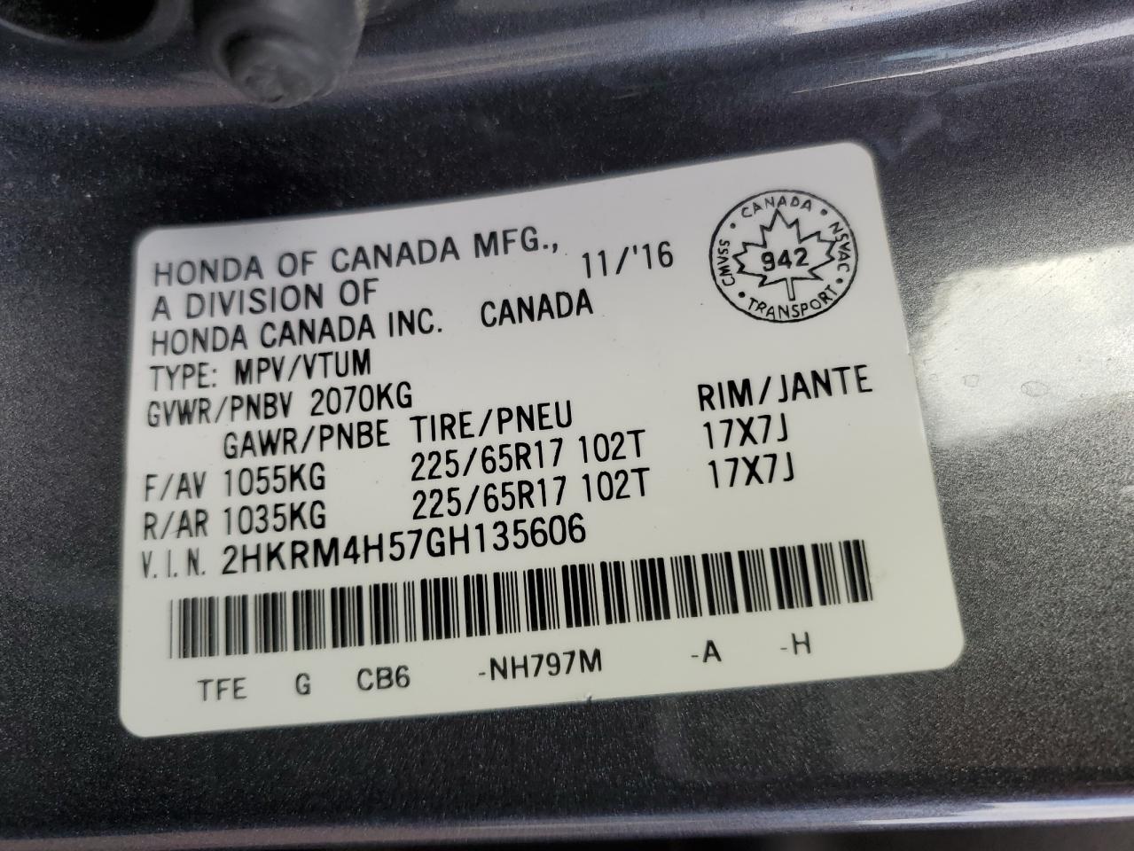 2016 Honda Cr-V Ex VIN: 2HKRM4H57GH135606 Lot: 75157233