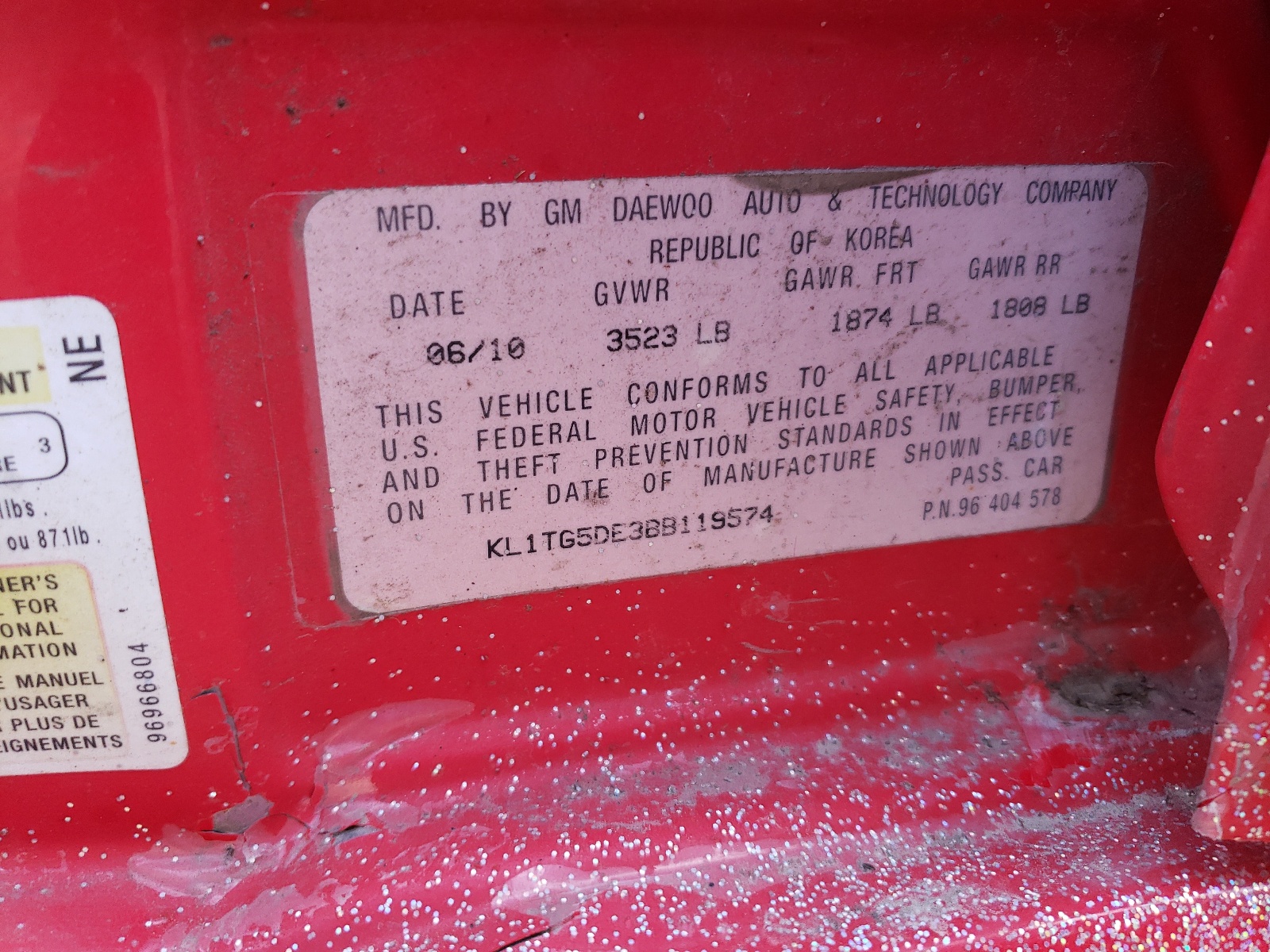 KL1TG5DE3BB119574 2011 Chevrolet Aveo Lt