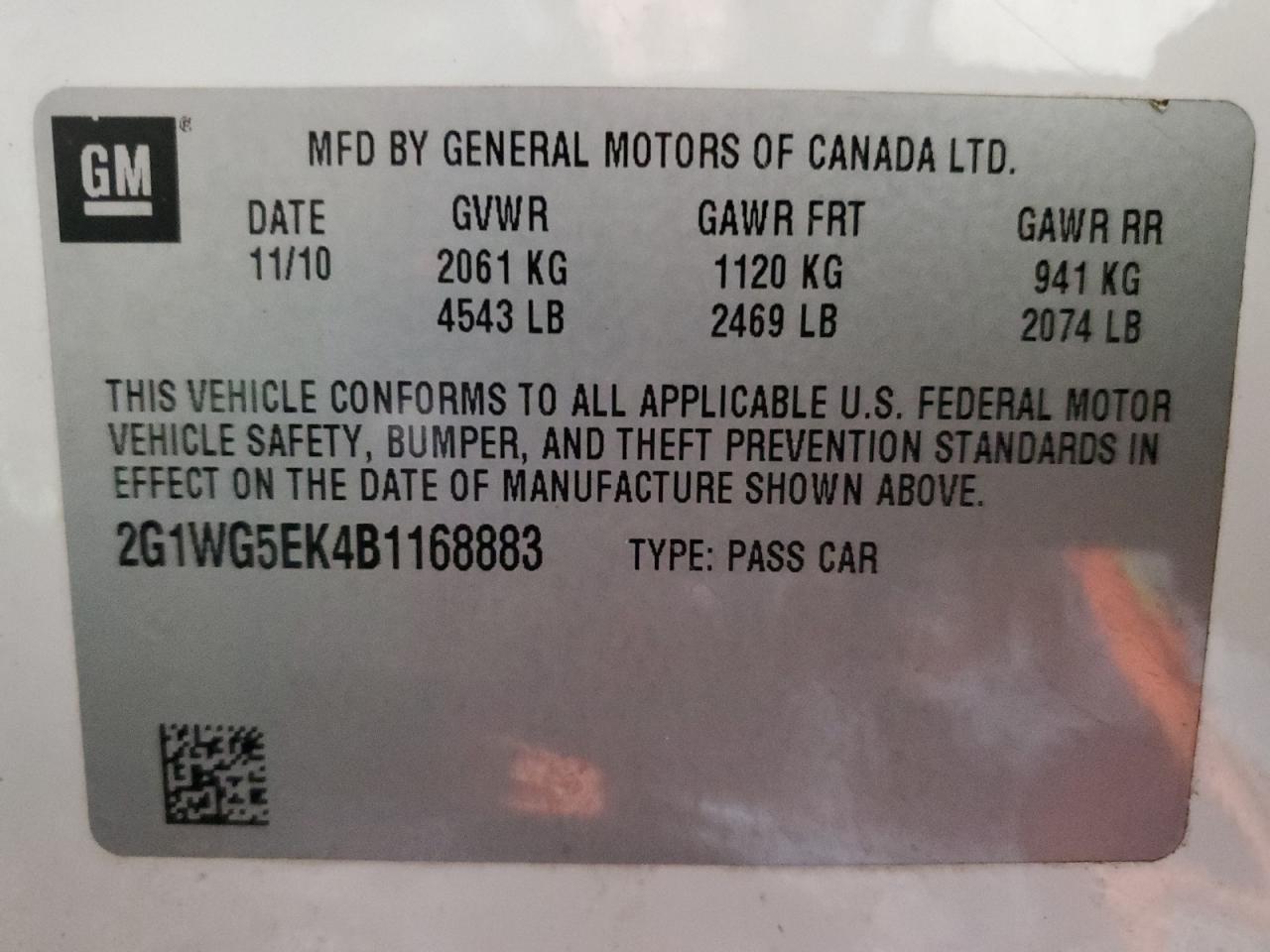 2011 Chevrolet Impala Lt VIN: 2G1WG5EK4B1168883 Lot: 77713303