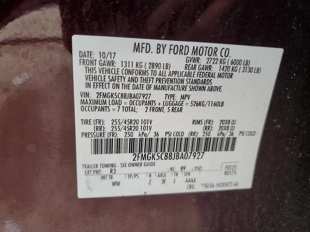 2FMGK5C88JBA07927 2018 Ford Flex Sel