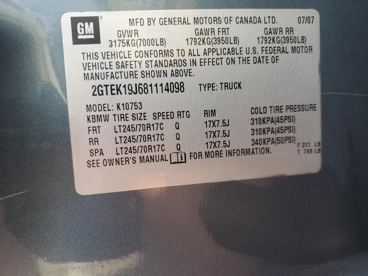 2GTEK19J681114098 2008 GMC Sierra K1500