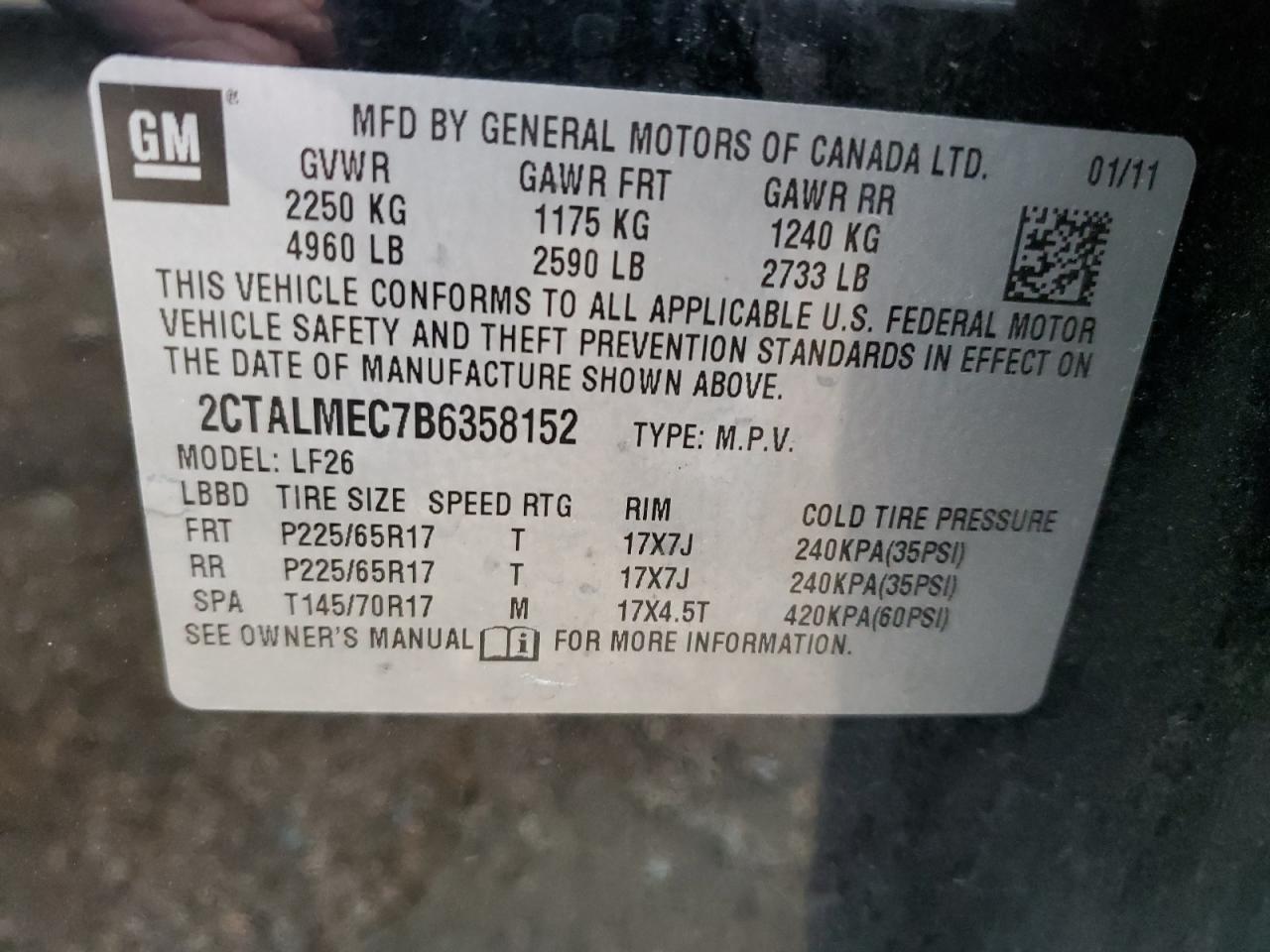 2011 GMC Terrain Sle VIN: 2CTALMEC7B6358152 Lot: 83633724