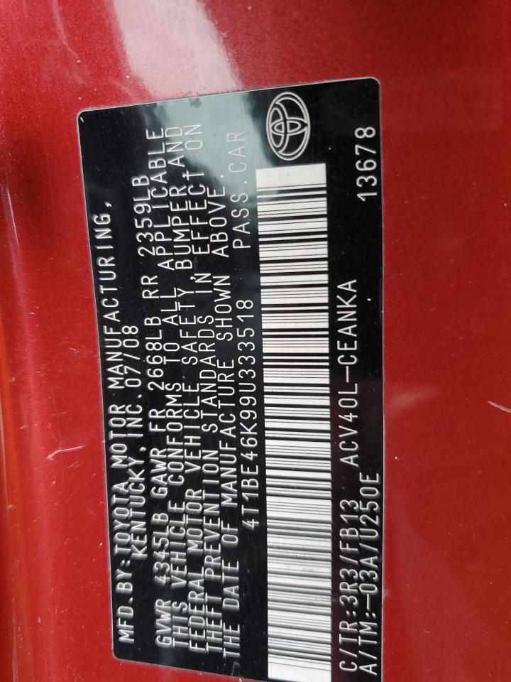 2009 Toyota Camry Base VIN: 4T1BE46K99U333518 Lot: 75555903