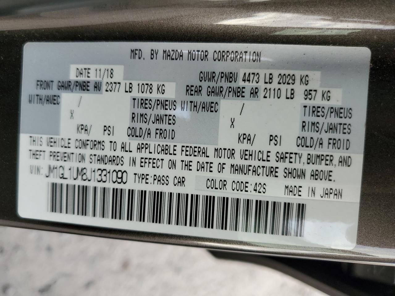 2018 Mazda 6 Sport VIN: JM1GL1UM8J1331090 Lot: 71637215