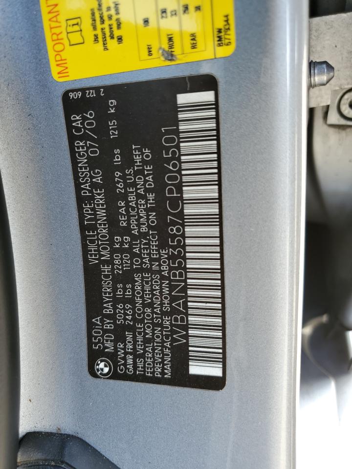 2007 BMW 550 I VIN: WBANB53587CP06501 Lot: 58328974