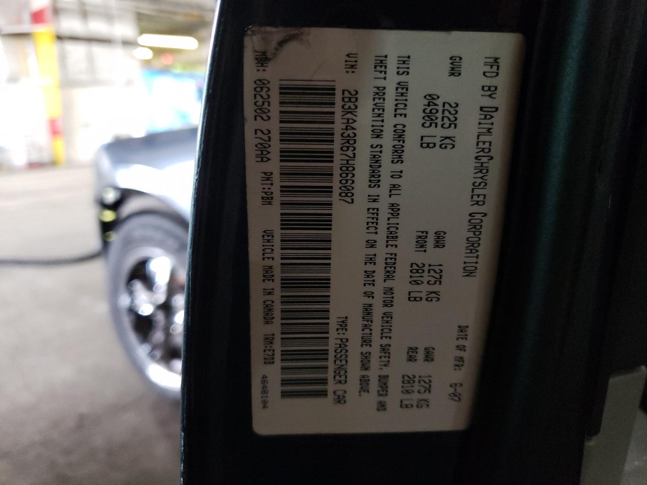 2007 Dodge Charger Se VIN: 2B3KA43R67H866087 Lot: 74555513