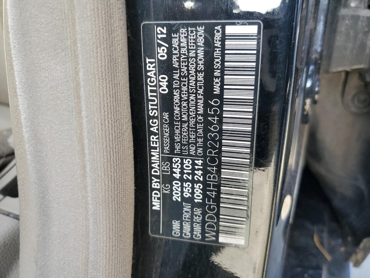 2012 Mercedes-Benz C 250 VIN: WDDGF4HB4CR236456 Lot: 65515614