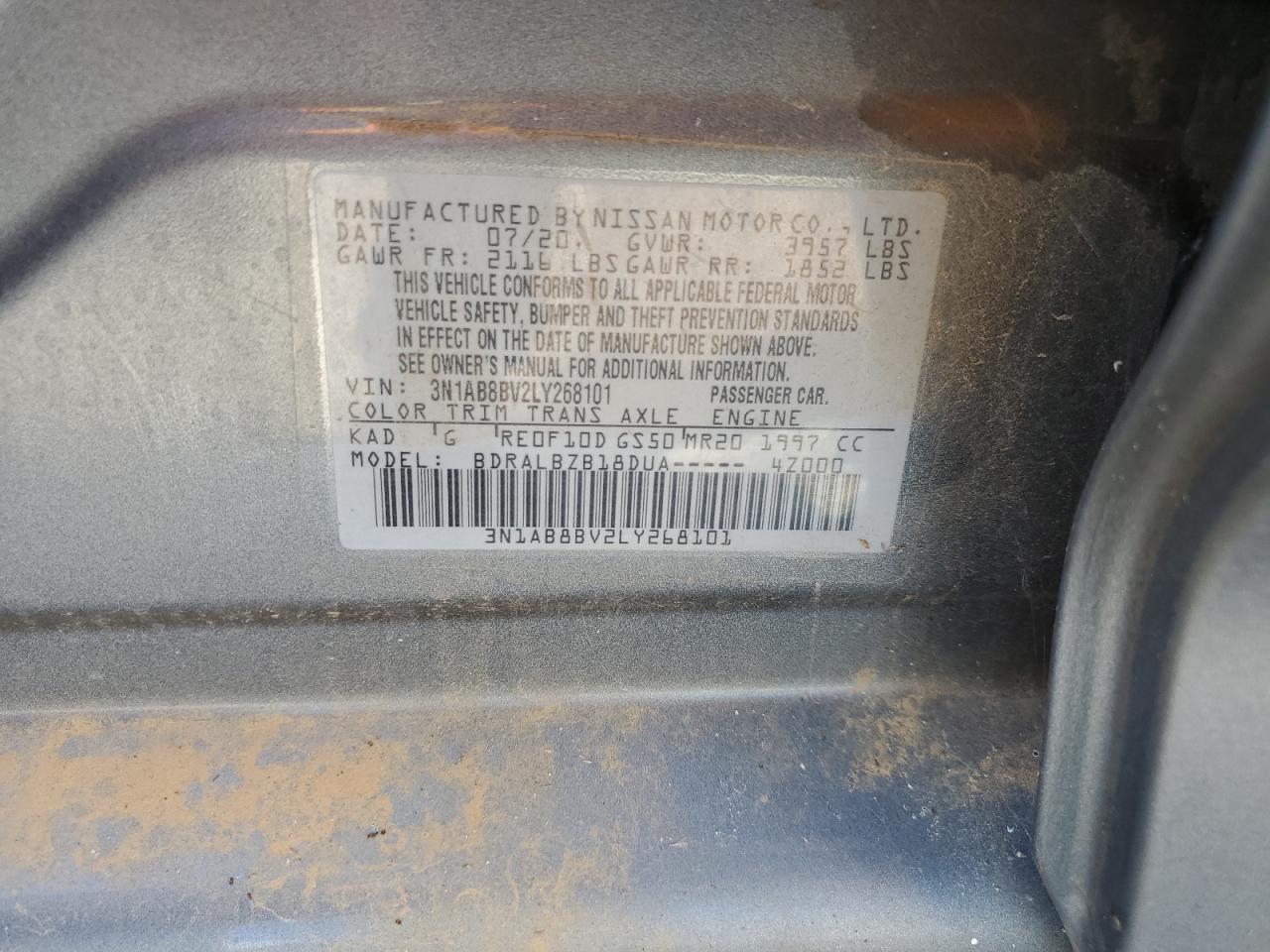 3N1AB8BV2LY268101 2020 Nissan Sentra S