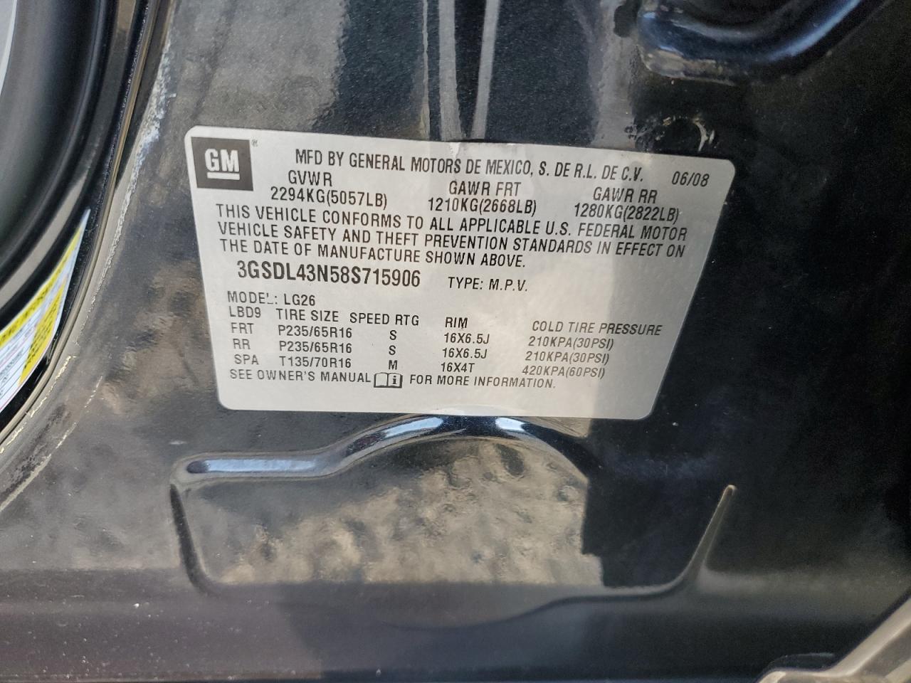 2008 Saturn Vue Xe VIN: 3GSDL43N58S715906 Lot: 82200973