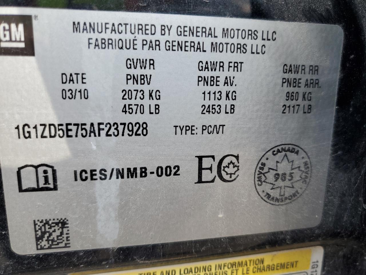 2010 Chevrolet Malibu 2Lt VIN: 1G1ZD5E75AF237928 Lot: 75935443