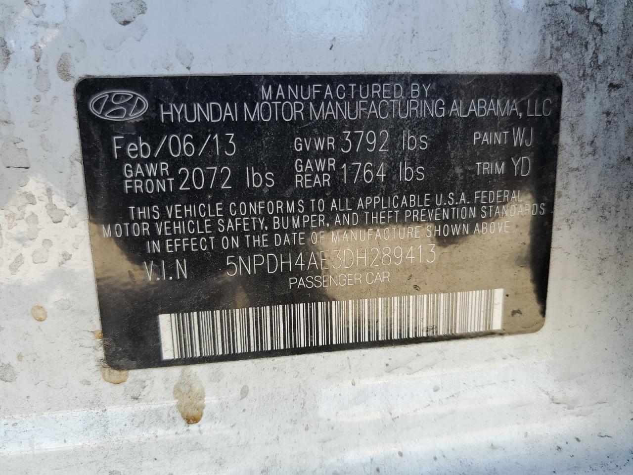 VIN 5NPDH4AE3DH289413 2013 HYUNDAI ELANTRA no.13