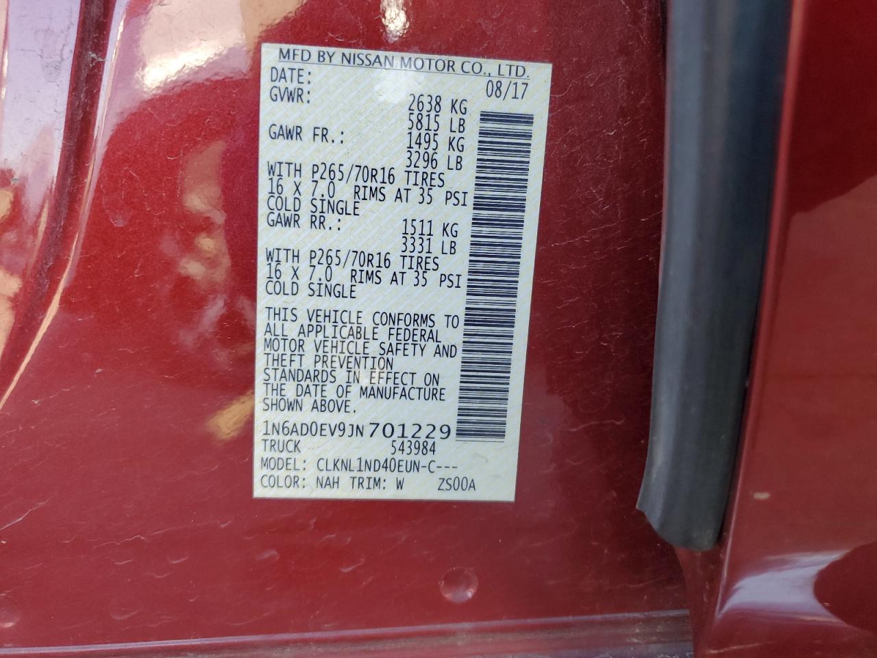 1N6AD0EV9JN701229 2018 Nissan Frontier S