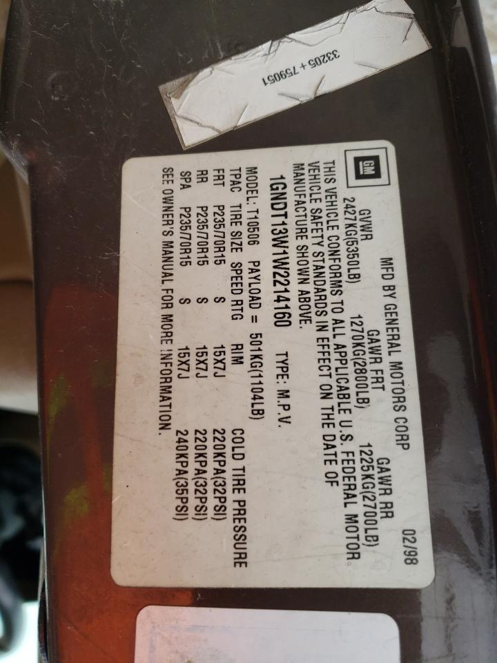 1998 Chevrolet Blazer VIN: 1GNDT13W1W2214160 Lot: 76729843