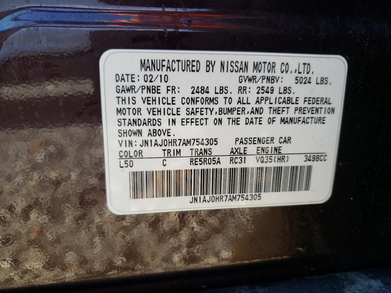 2010 Infiniti Ex35 Base VIN: JN1AJ0HR7AM754305 Lot: 77701553